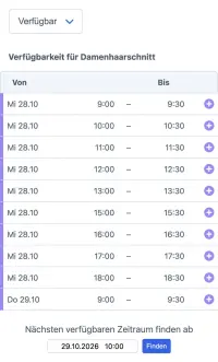 Beispiel für einen SuperSaaS online Terminbuchungskalender auf einem mobilen Gerät für mobile Friseure
