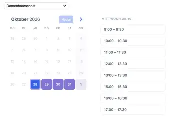 Beispiel für ein SuperSaaS Buchungs-Widget auf einem Computer für mobile Friseure