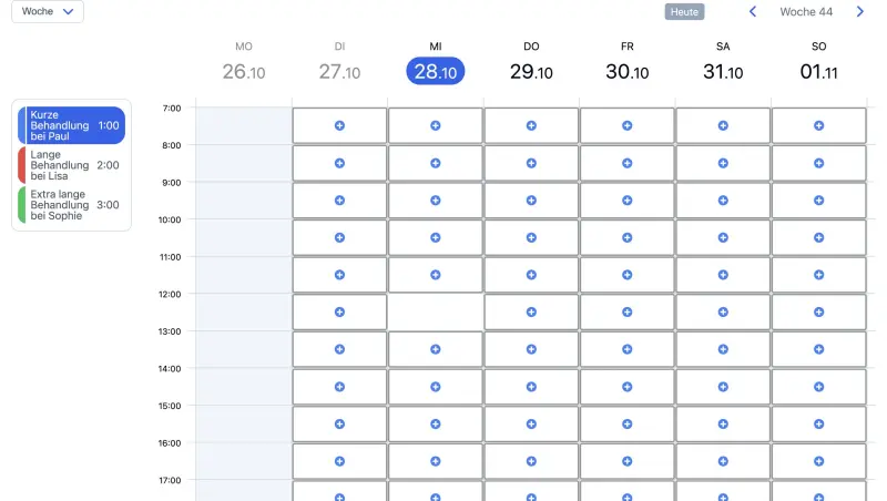 Beispiel für einen SuperSaaS Online-Terminbuchungskalender auf einem Computer für Massage Service