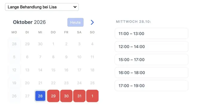Beispiel für ein SuperSaaS Buchungs-Widget auf einem Tablet für Massage Service