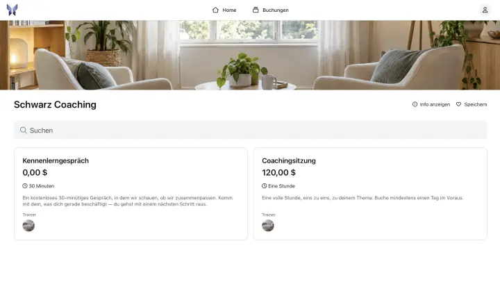 Buchungsseite von anny mit zwei buchbaren Coaching-Leistungen