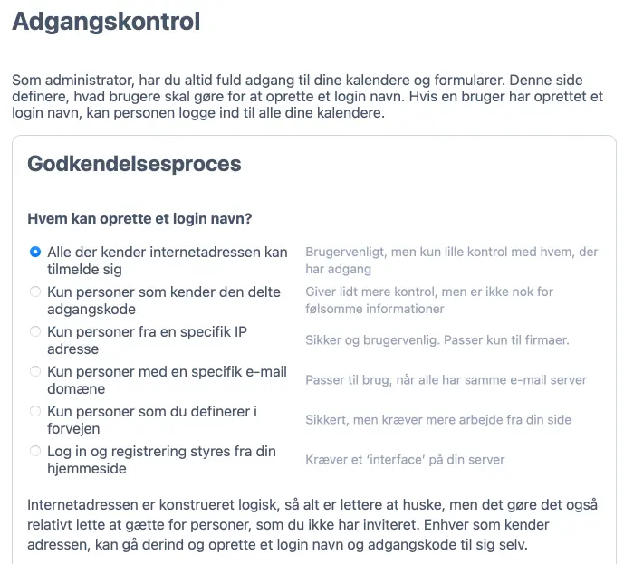 Adgangskontrol muligheder