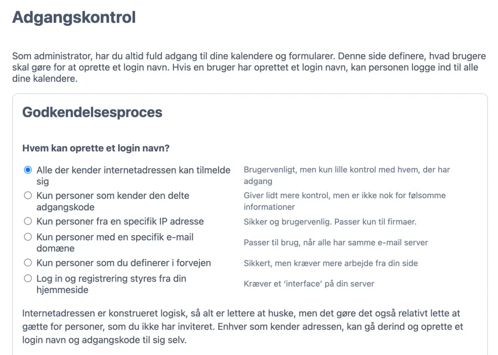 Adgangskontrol muligheder