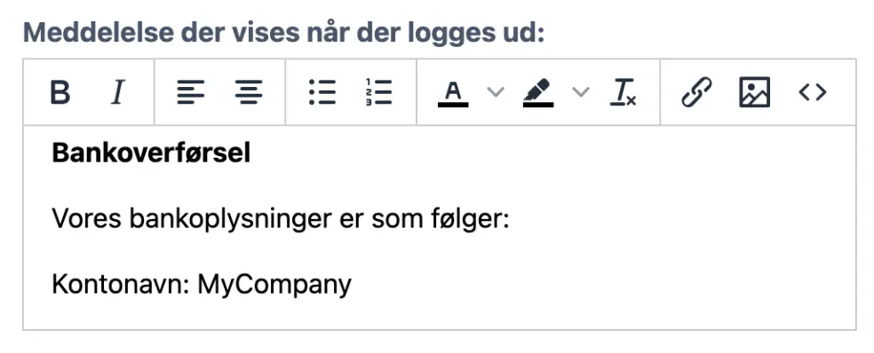 Rediger beskeden på skærmbilledet for kassen