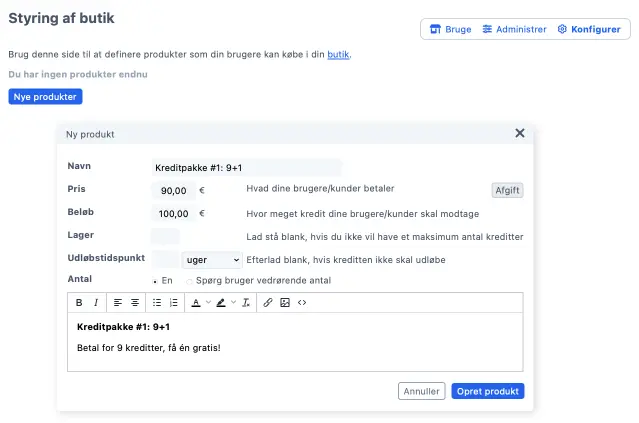 Kredit pakker med rabat