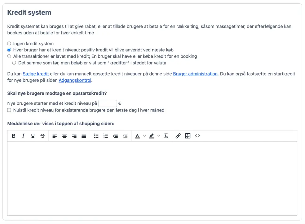Opsætning af kreditsystem