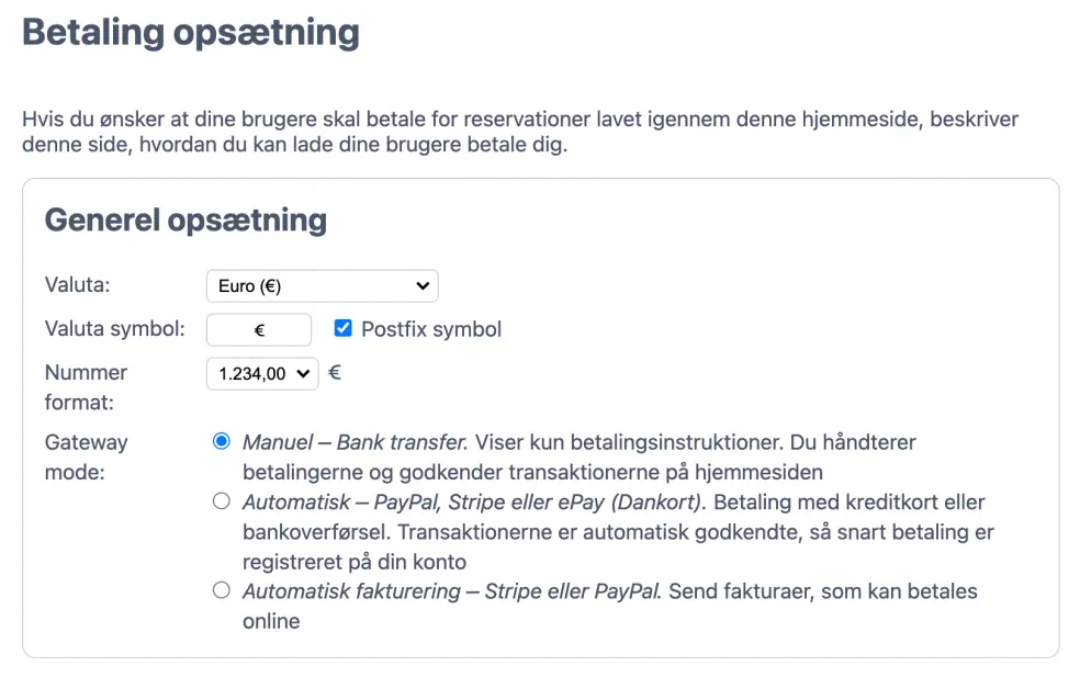 Manuel opsætning af betaling