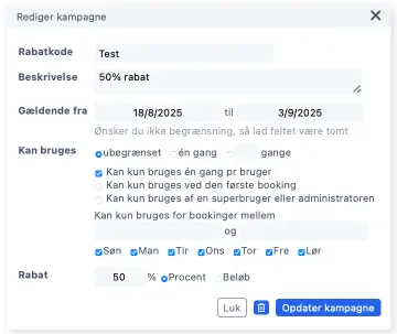 pop-up vindue for ny rabatkode