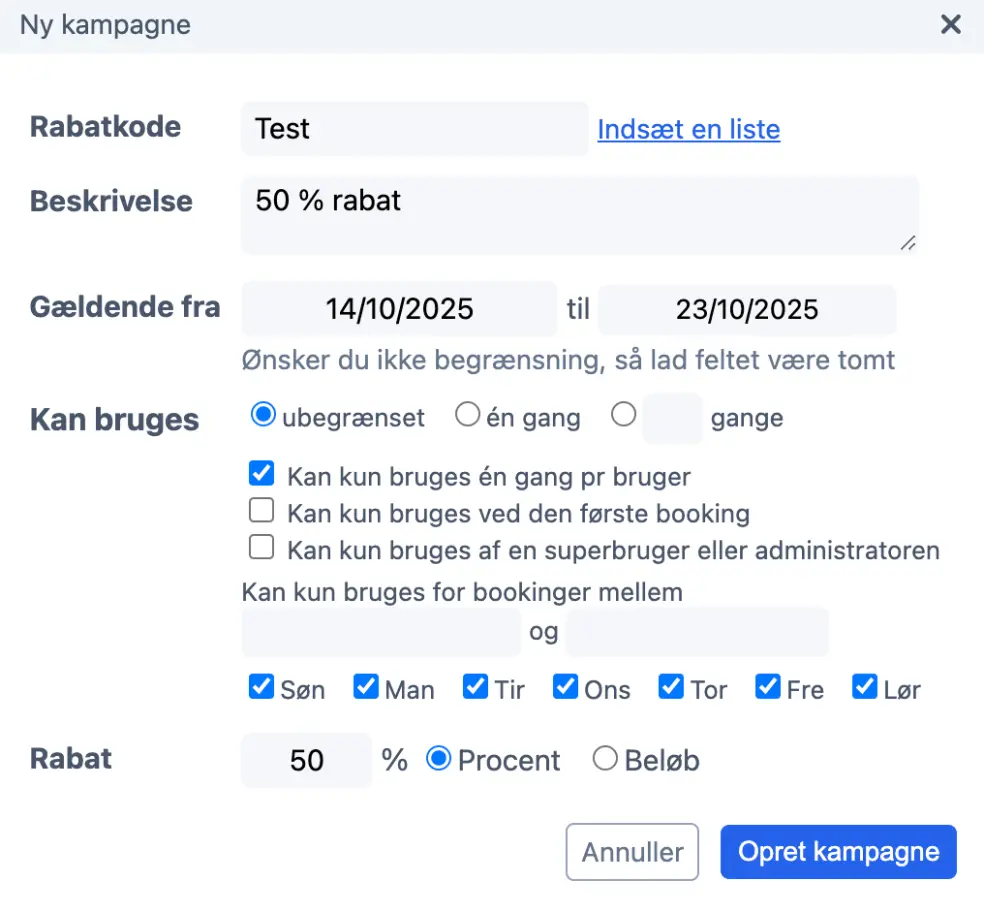 pop-up vindue for ny rabatkode
