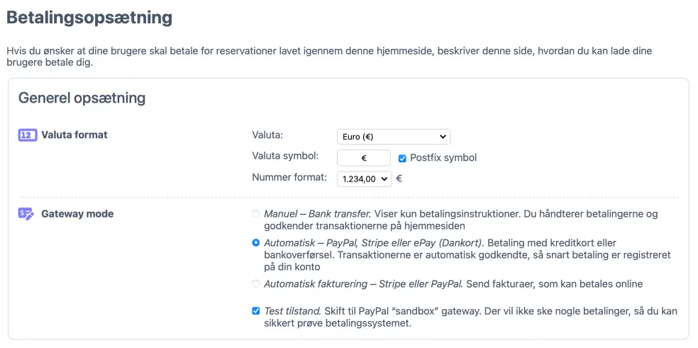 Opsætning af test konto