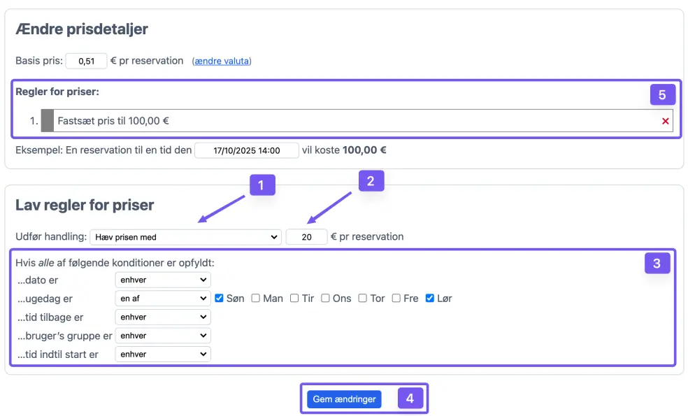 Eksempel på pris regel