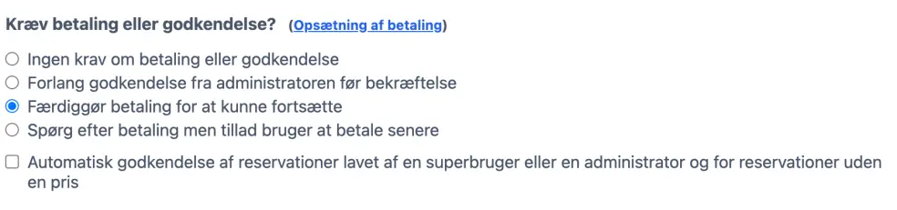 Vælg betaling og/eller godkendelse