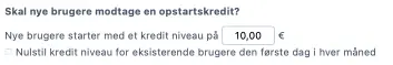 Konfigurering af opstartskreditter