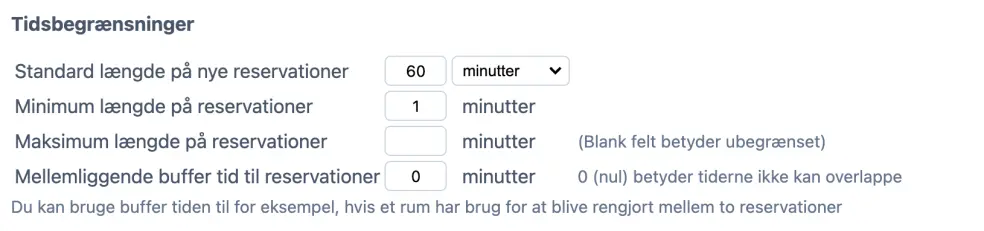 Standardlængde i en ressource kalender