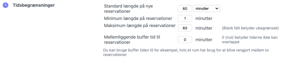 Standardlængde i en ressource kalender