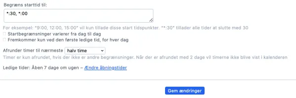 Begrænsning i starttidspunkter