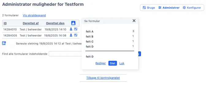 Oversigt for en formular