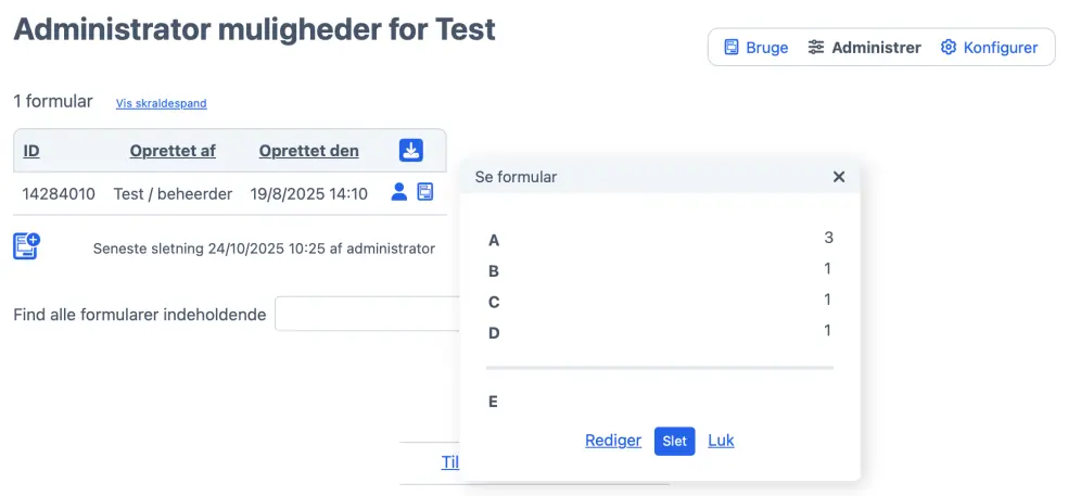 Oversigt for en formular