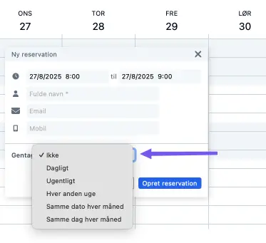 Gentagende booking 2