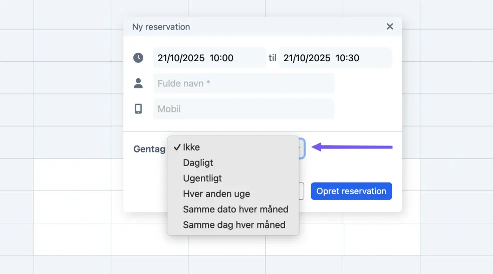 Gentagende booking 2