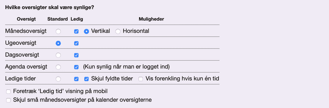 Oversigt for ledige tider