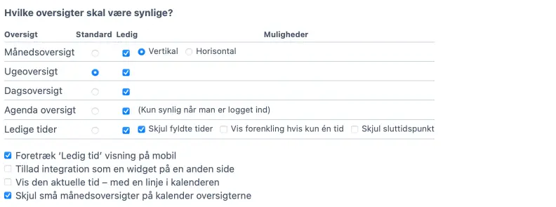 Oversigt for ledige tider