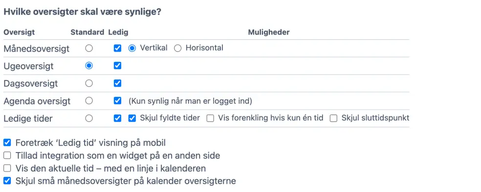 Oversigt for ledige tider