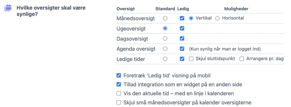 Oversigt for ledige tider