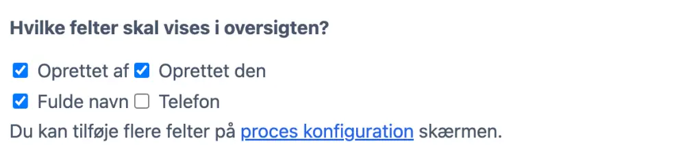 Felter som inkluderes i din list oversigt