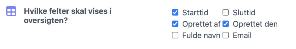 Felter som inkluderes i din list oversigt