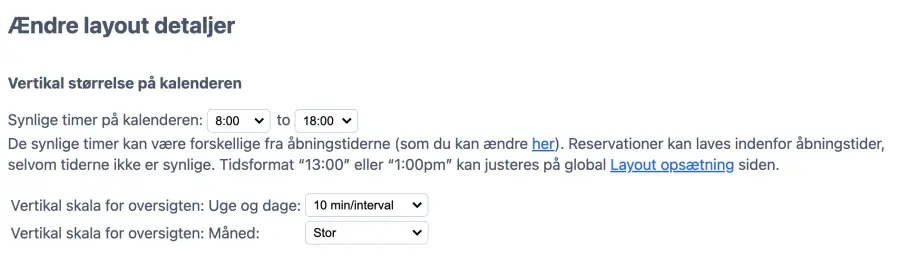 Konfiguration af kalender layout