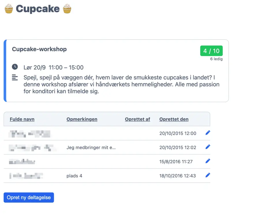 Cupcake event kalender for kunder