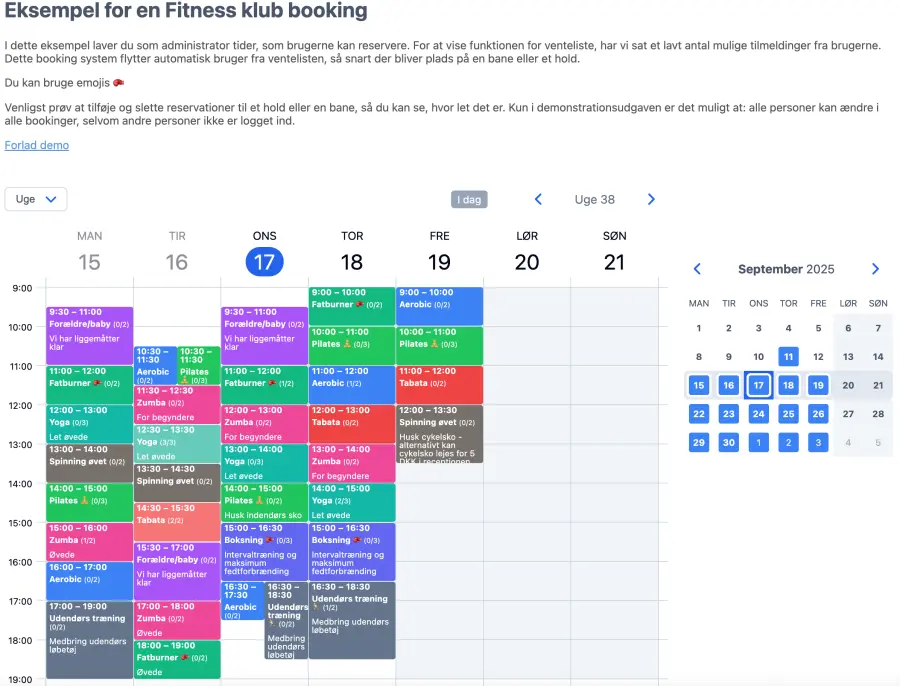 Fitness kalender for kunder