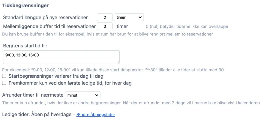 Booking begrænsninger