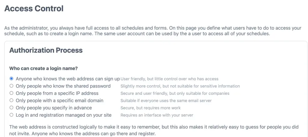 Access Control options