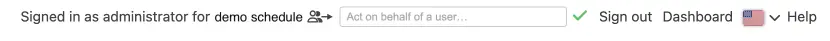 Search a user to act on behalf of in the menu
