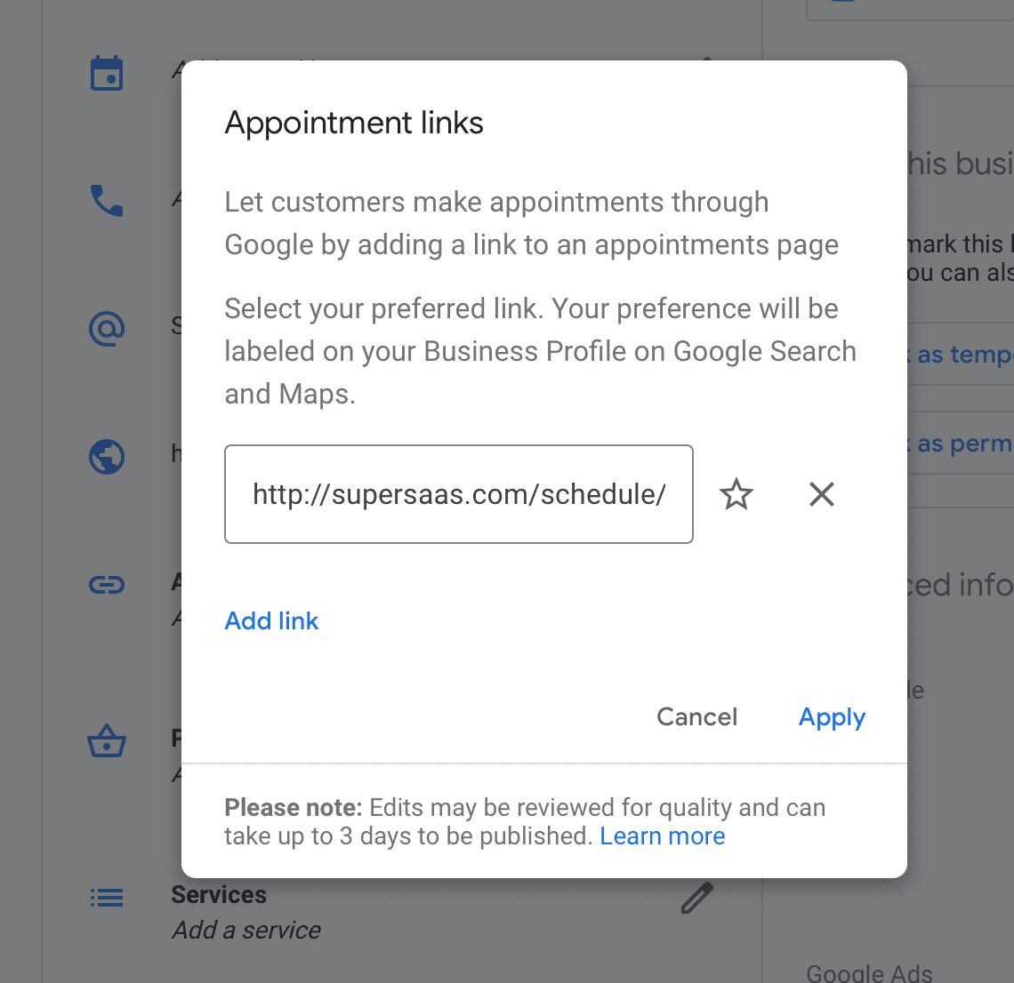 Integration SuperSaaS Kalender in der Google My Business Seite einbinden