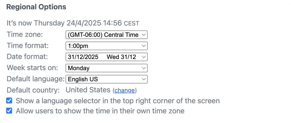 Regional Settings
