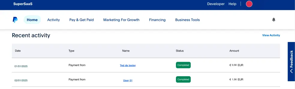 PayPal account overview