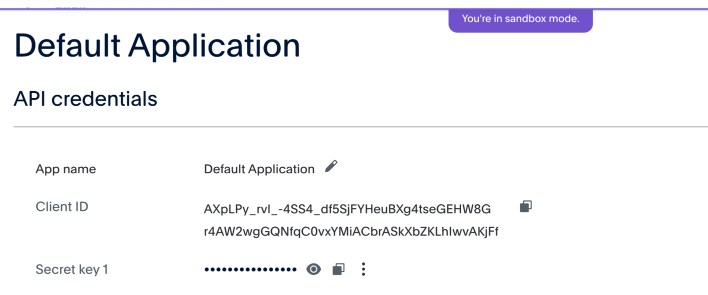 Informations d’identification de l’API de paiement PayPal Checkout