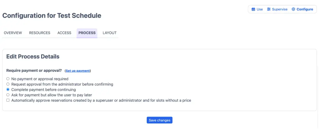 Select payment and/or approval option of choice
