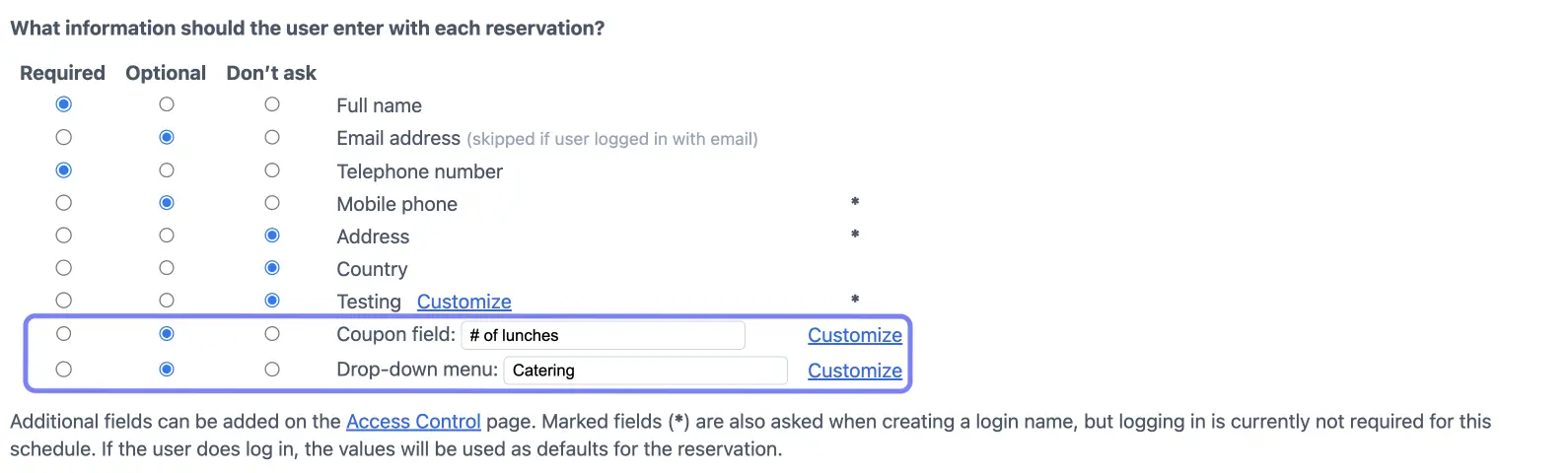 Custom fields