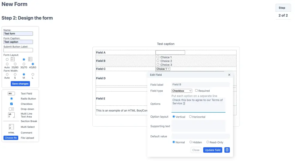 Adding fields to a new form