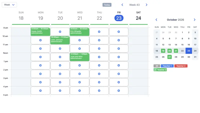 SuperSaaS schedule for parent-teacher meetings on desktop