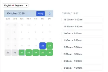 Beispiel für einen SuperSaaS Terminbuchungs-Widget als Stundenplan auf einem Tablet-Gerät für Sprachschulen