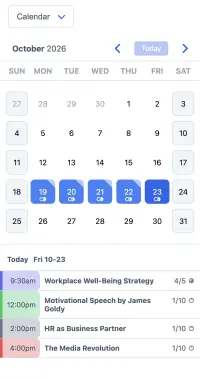 Beispiel für einen Online-Terminbuchungskalender auf einem mobilen Gerät für Events und Seminare