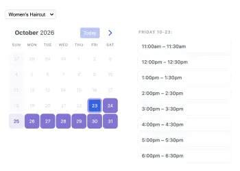 SuperSaaS beauty salon booking widget embedded on a salon website