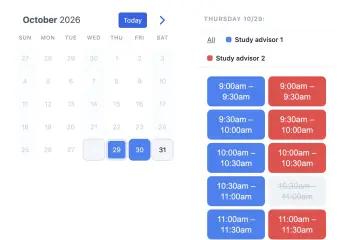 SuperSaaS academic scheduling widget embedded on a university website