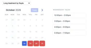 SuperSaaS spa & wellness booking widget embedded on a spa website