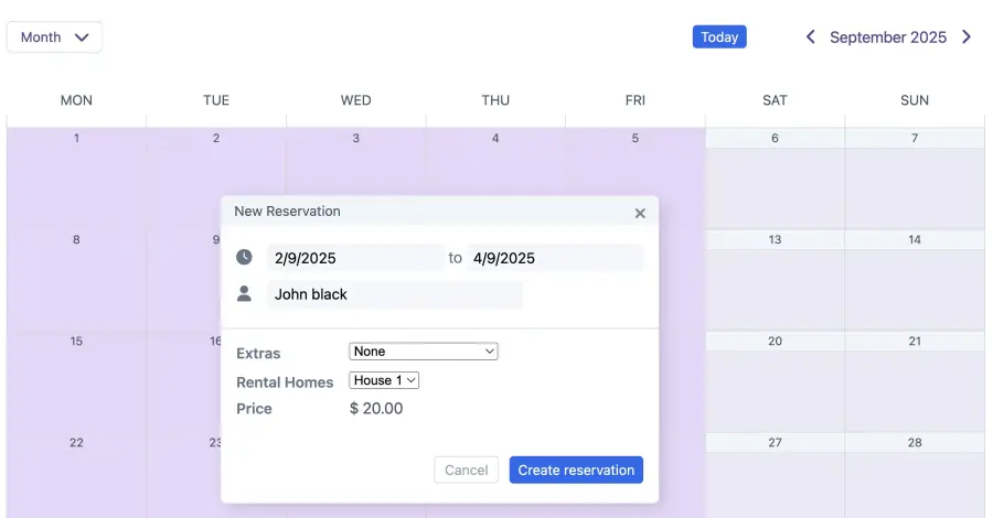 Creating a booking